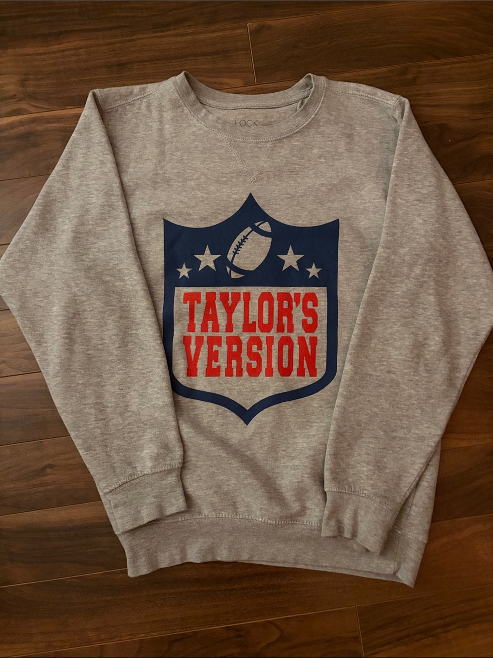 Taylor's Version Gray Crewneck Sweatshirt with Navy & Red Graphic